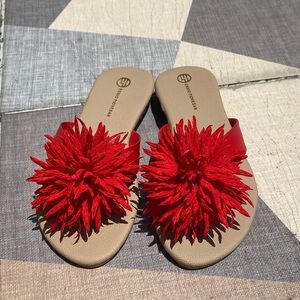 Gorgeous Red Floral Slide Sandals